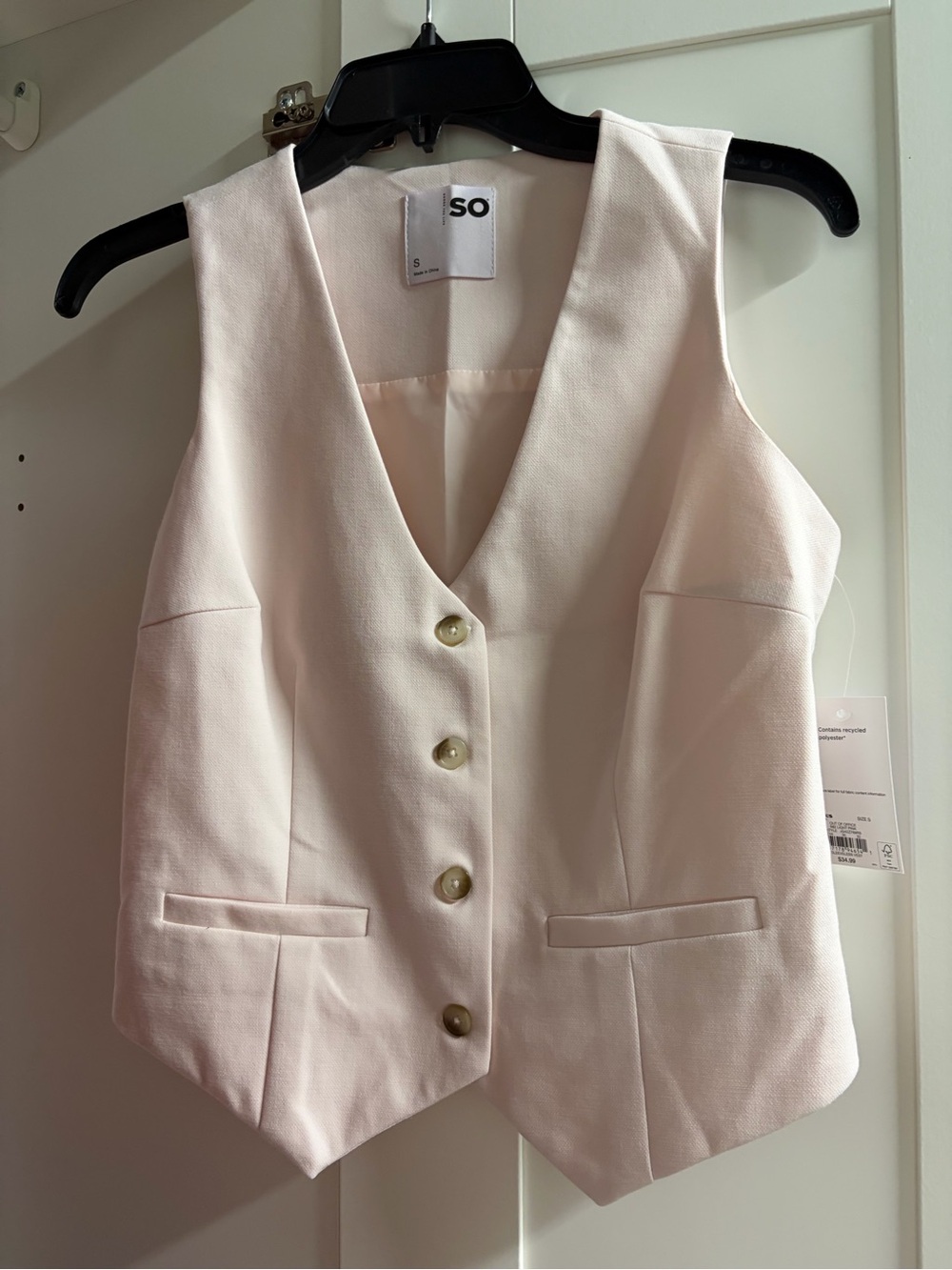 SO Blush Pink Sleeveless Button Vest